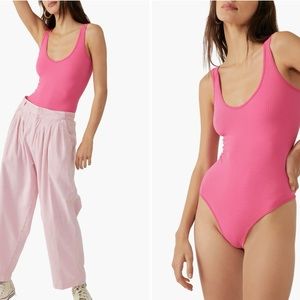 Free People Intimately Rib Bodysuit, NWOT, hot pink Pompom, sz XS/S